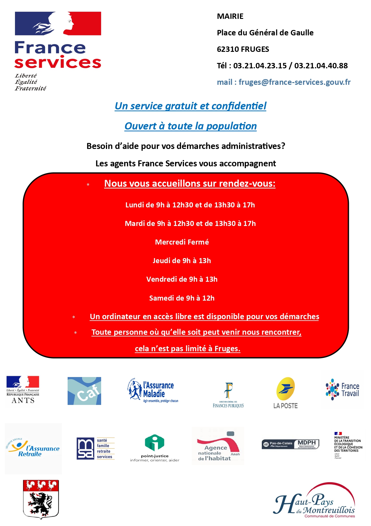Nouveaux horaires France Services 2024